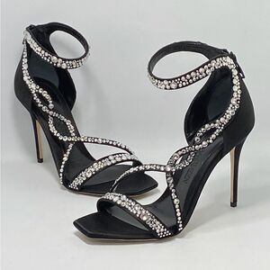Alexander McQueen Crystal-Embellished Satin High-Heel Sandals size 38.5